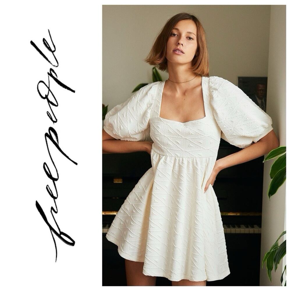 Free People Violet Mini Dress Square Neck Puff White Graduation Babydoll XS